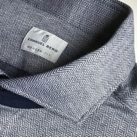Emanuel Berg gray herringbone jersey cotton shirt Sz 18~46 made in Poland 🇵🇱 - Picture 1 of 10